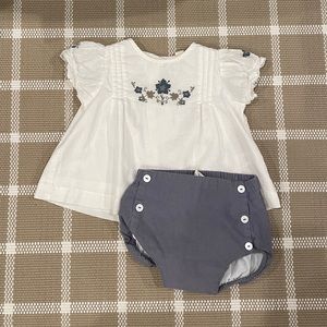 Little Cotton Clothes embroidered shirt and button bottoms